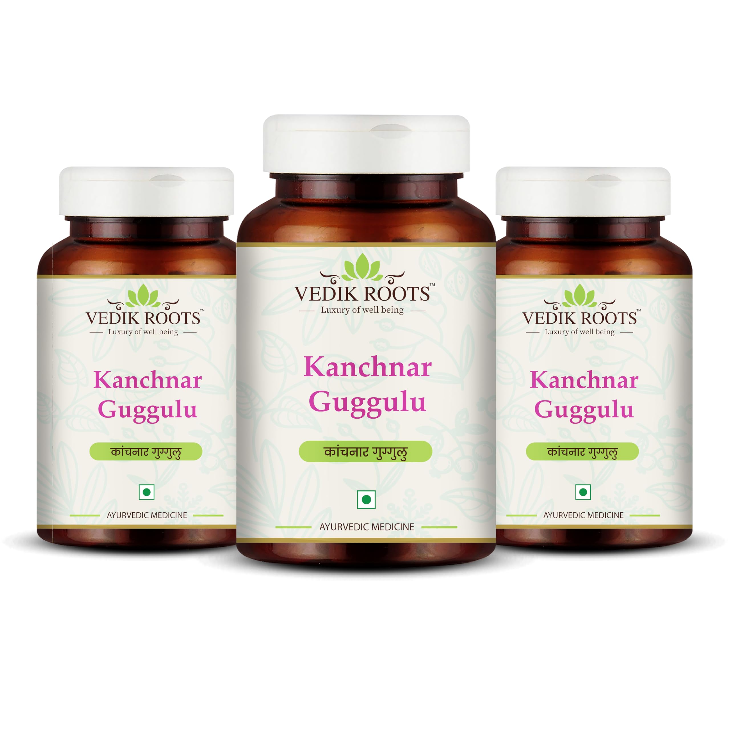 VEDIKROOTS Kanchnar Guggulu bottle showcases pure Ayurvedic blend for thyroid support
