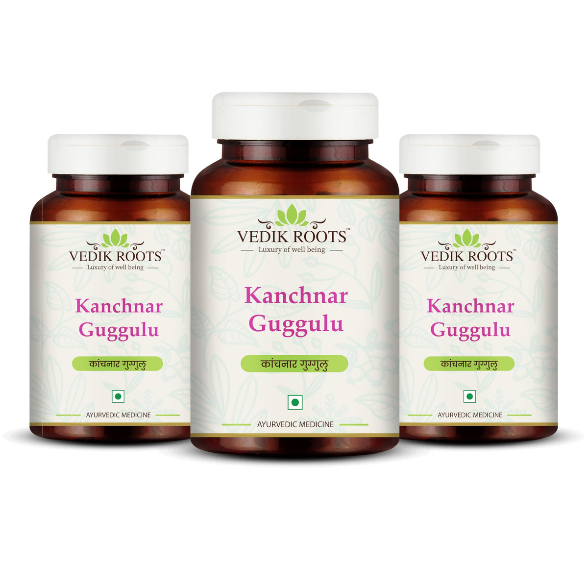 VEDIKROOTS Kanchnar Guggulu bottle showcases pure Ayurvedic blend for thyroid support