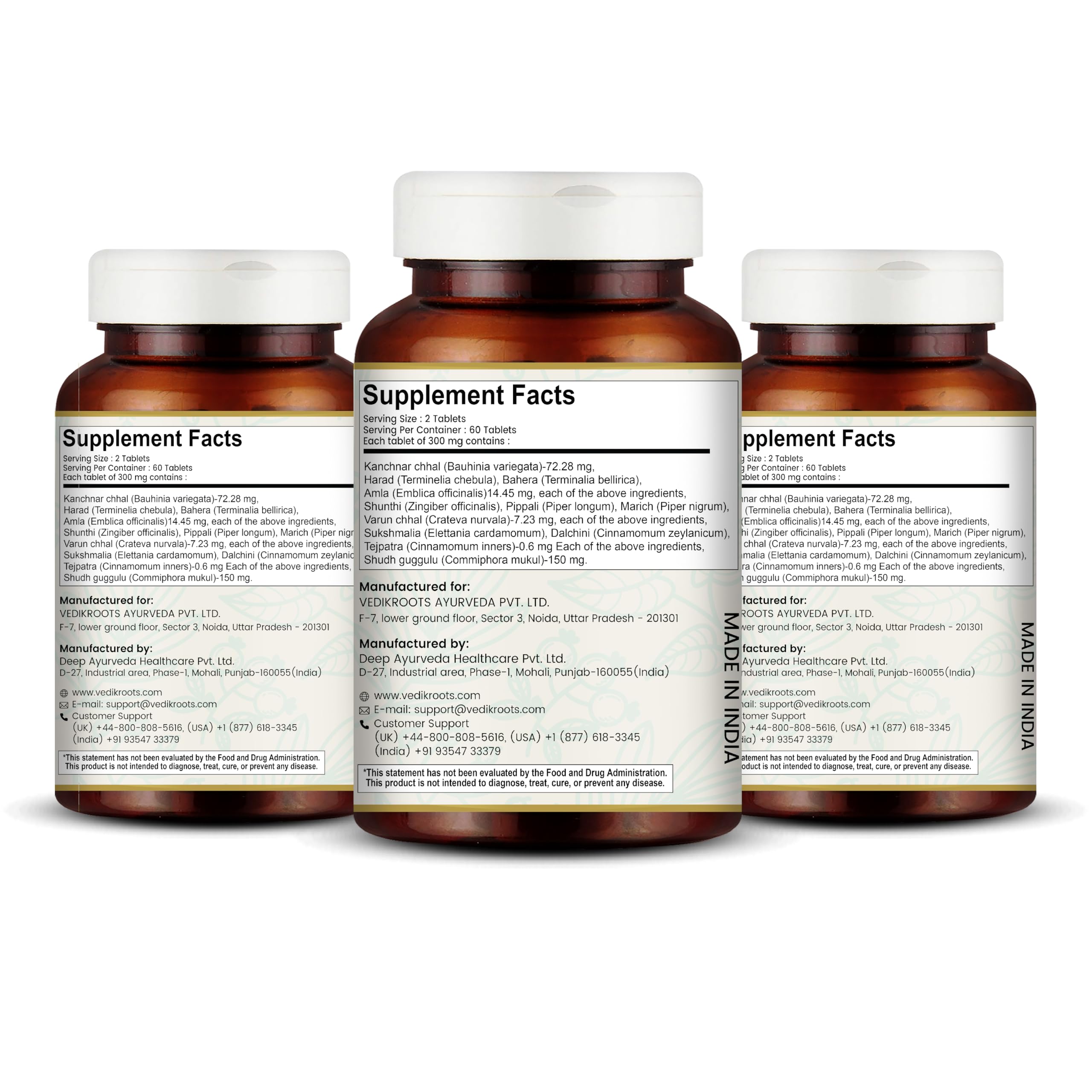 Dosage directions show two to four tablets with warm liquid for daily use