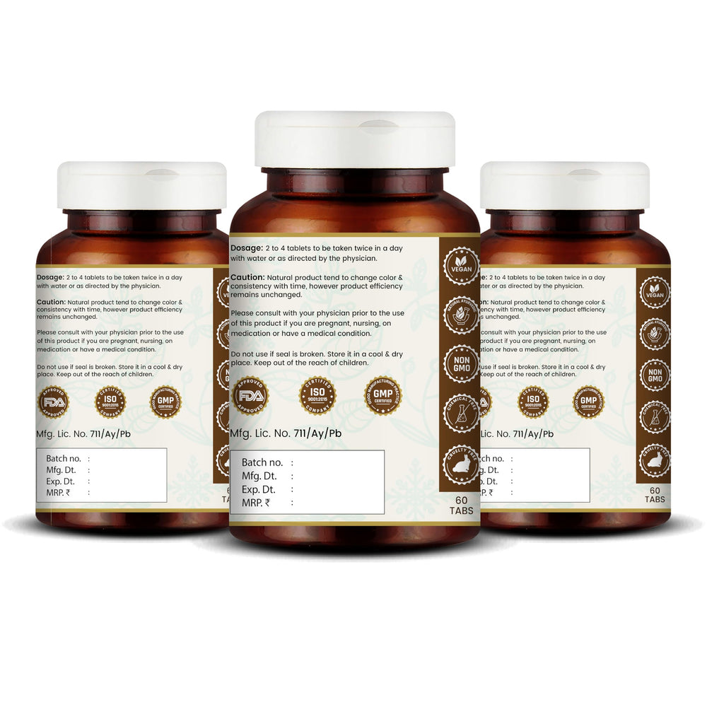Close-up of VEDIKROOTS Punarnavadi Guggulu tablets for daily use
