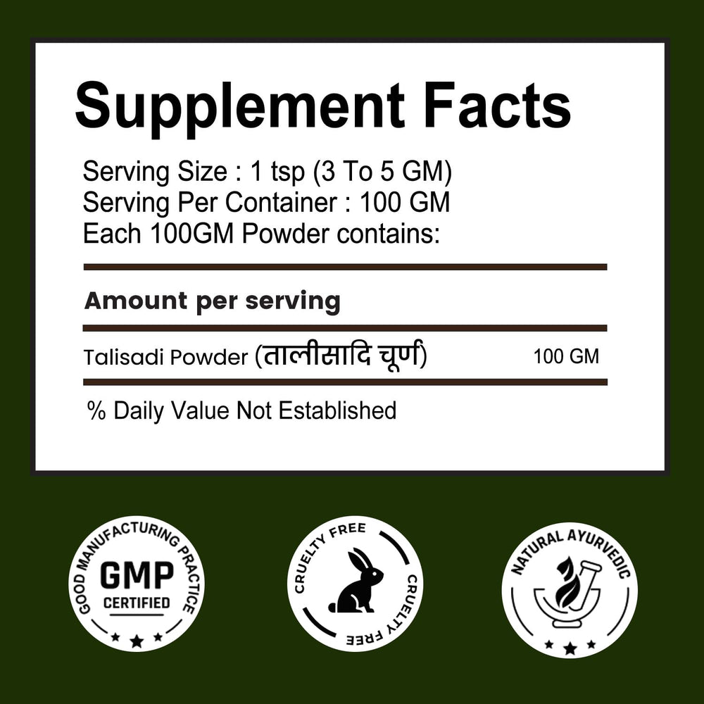 VEDIKROOTS Talisadi powder spoon dispense showing easy dosing