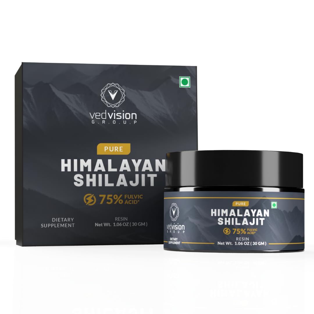 VedVision shilajit resin packaging shows authentic Himalayan resin for daily vitality