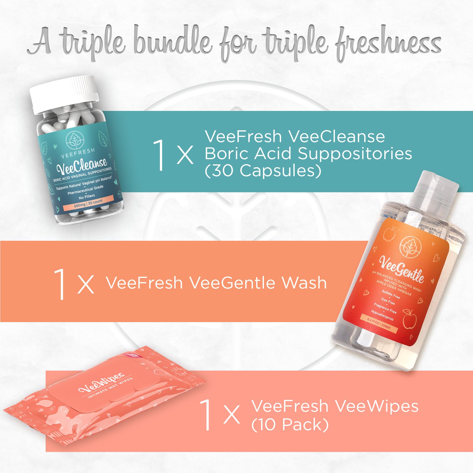 VeeFresh bundle presented on shelf inviting everyday routine.