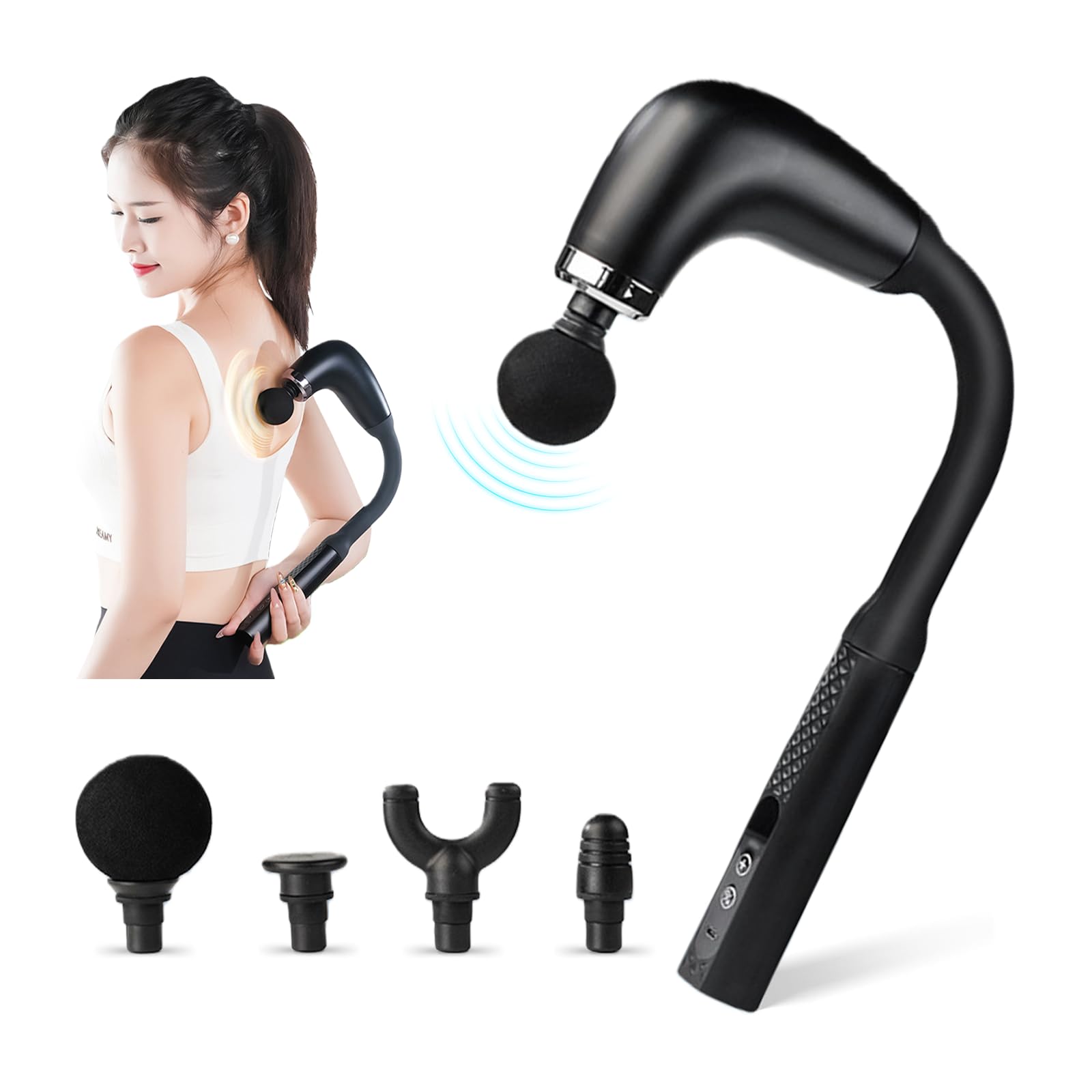 veefy deep tissue massage gun long-handle design for neck and shoulder comfort at home