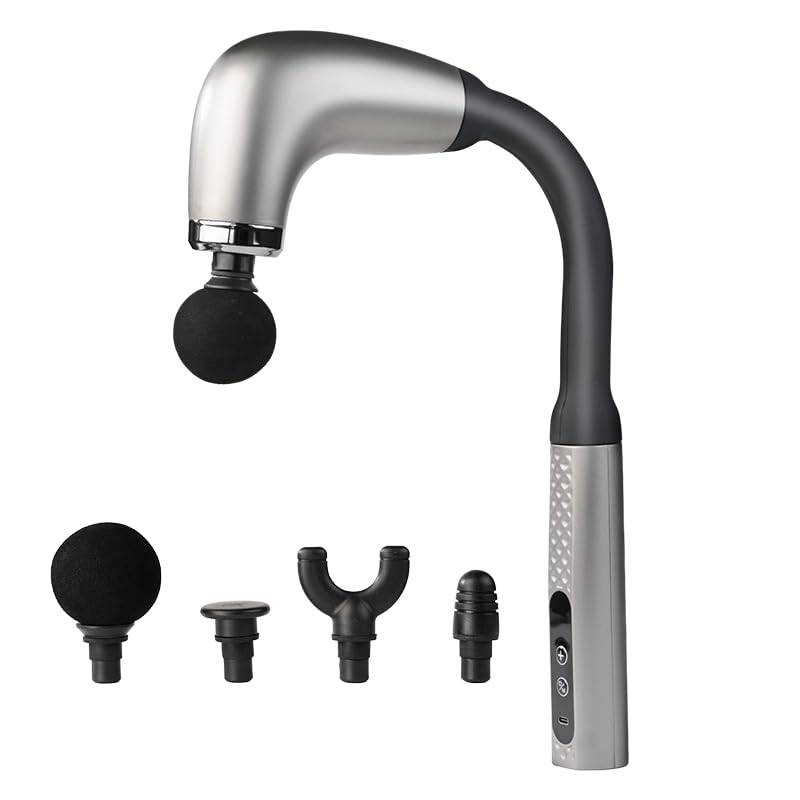 Veefy deep tissue massage gun with long handle enables back reach.