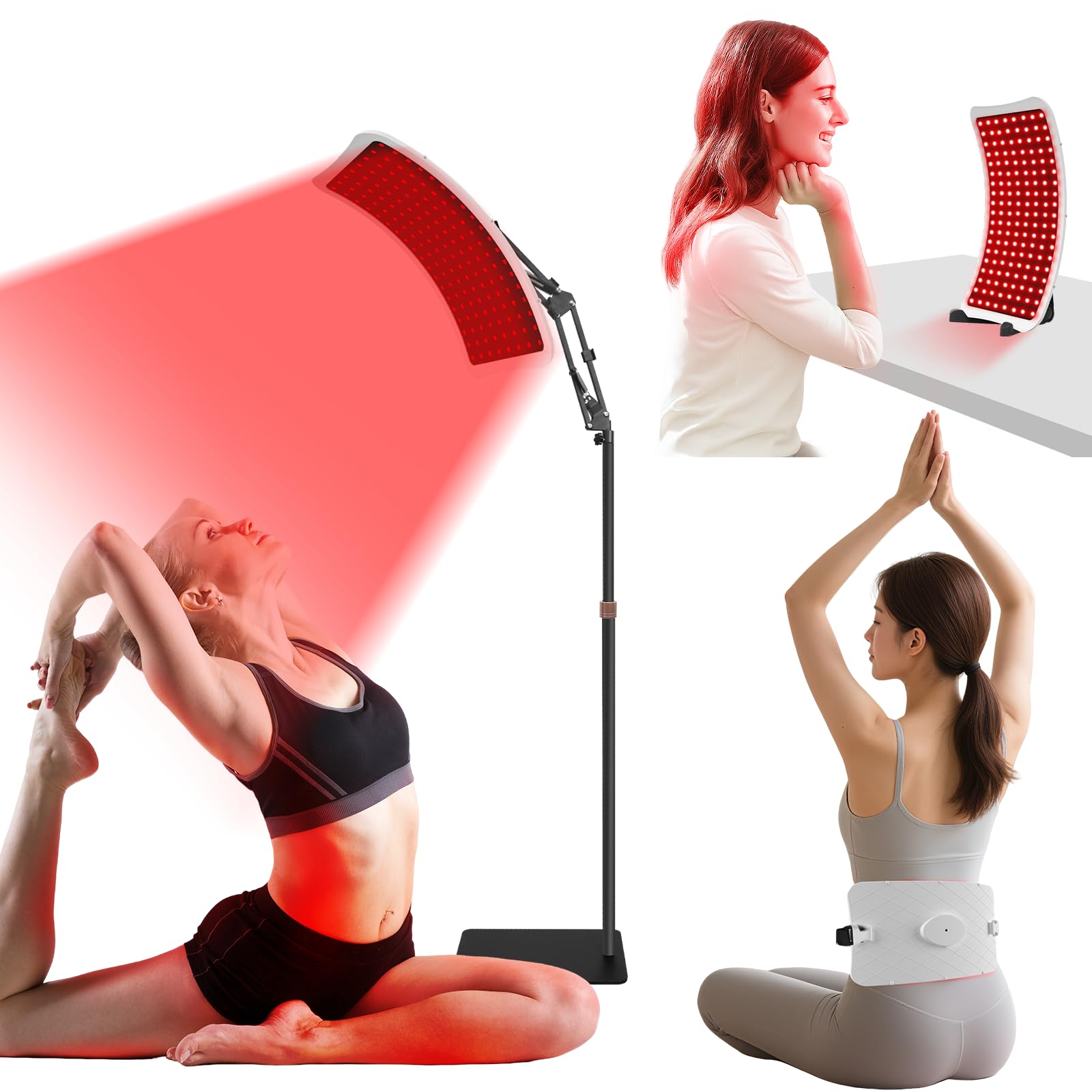 Veefy red light therapy device on a stand for hands-free full-body treatment
