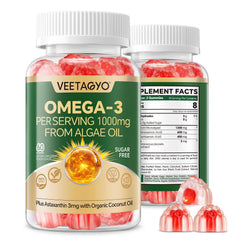 VEETAGYO vegan omega-3 gummies dual-layer bottle with algae DHA and EPA for brain support