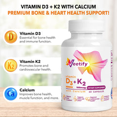 Veetify capsules close-up showing D3 and K2 potency for absorption