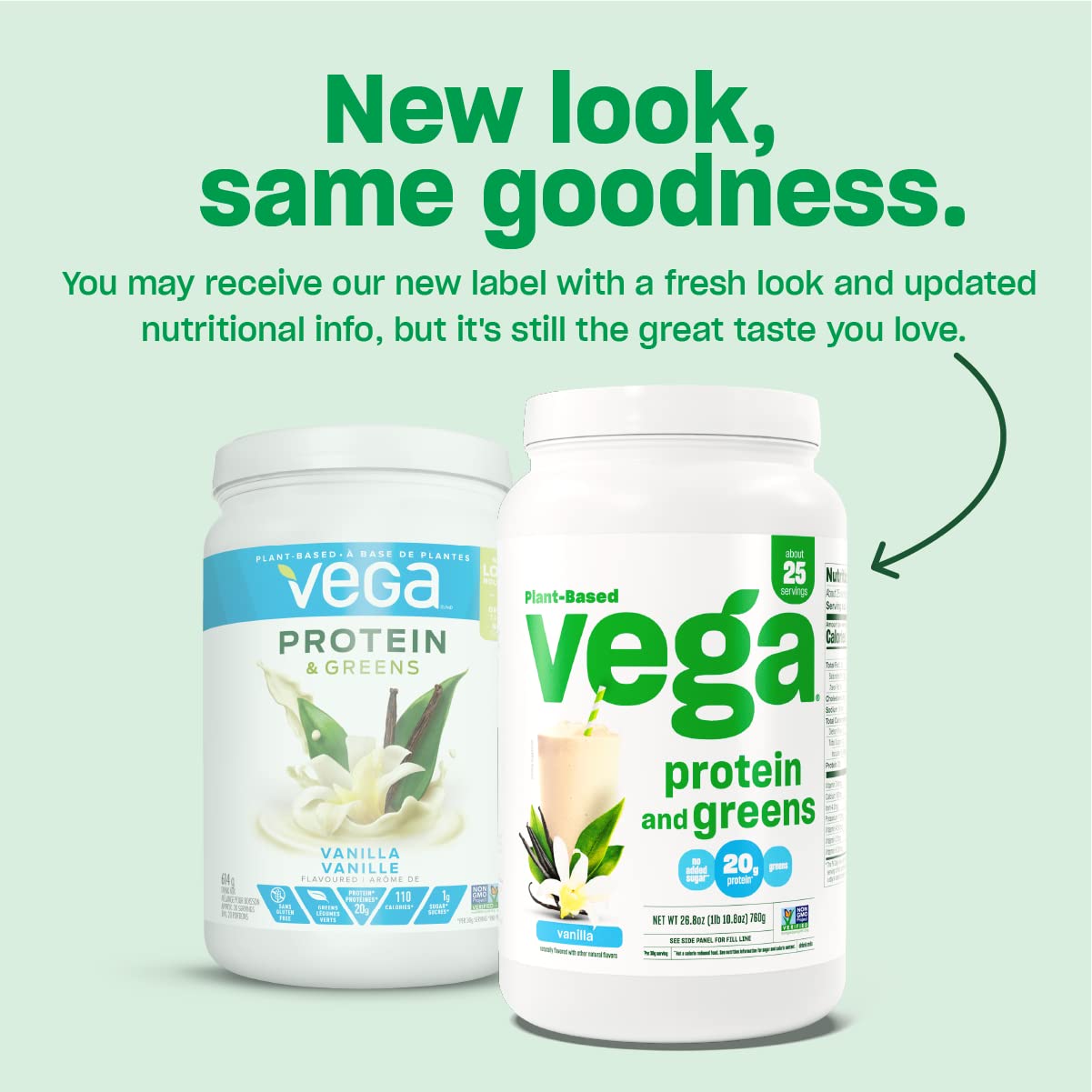 Vega Protein and Greens Salted Caramel tub with dessert-inspired flavor for post-workout recovery.
