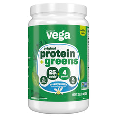 Vega Protein and Greens Vanilla bottle with shake-ready mix for a plant-based protein boost