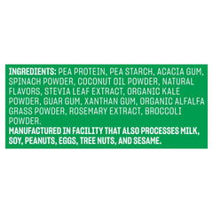 Vega Protein and Greens Vanilla label shows vegan, non-GMO, gluten-free status