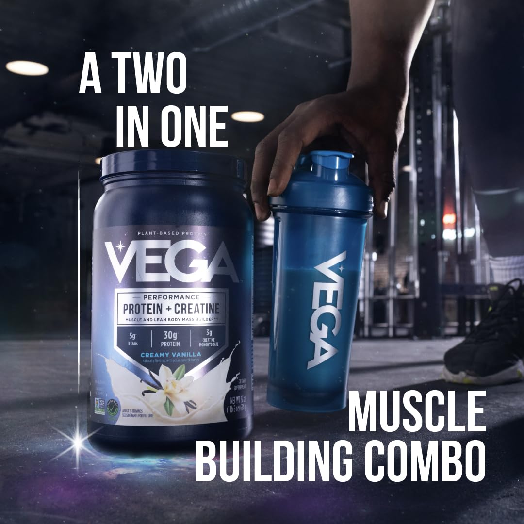 Vega Protein Creatine vanilla label close-up vegan and gluten-free