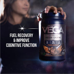 Vega Protein Creatine vanilla shake in gym for on-the-go fueling