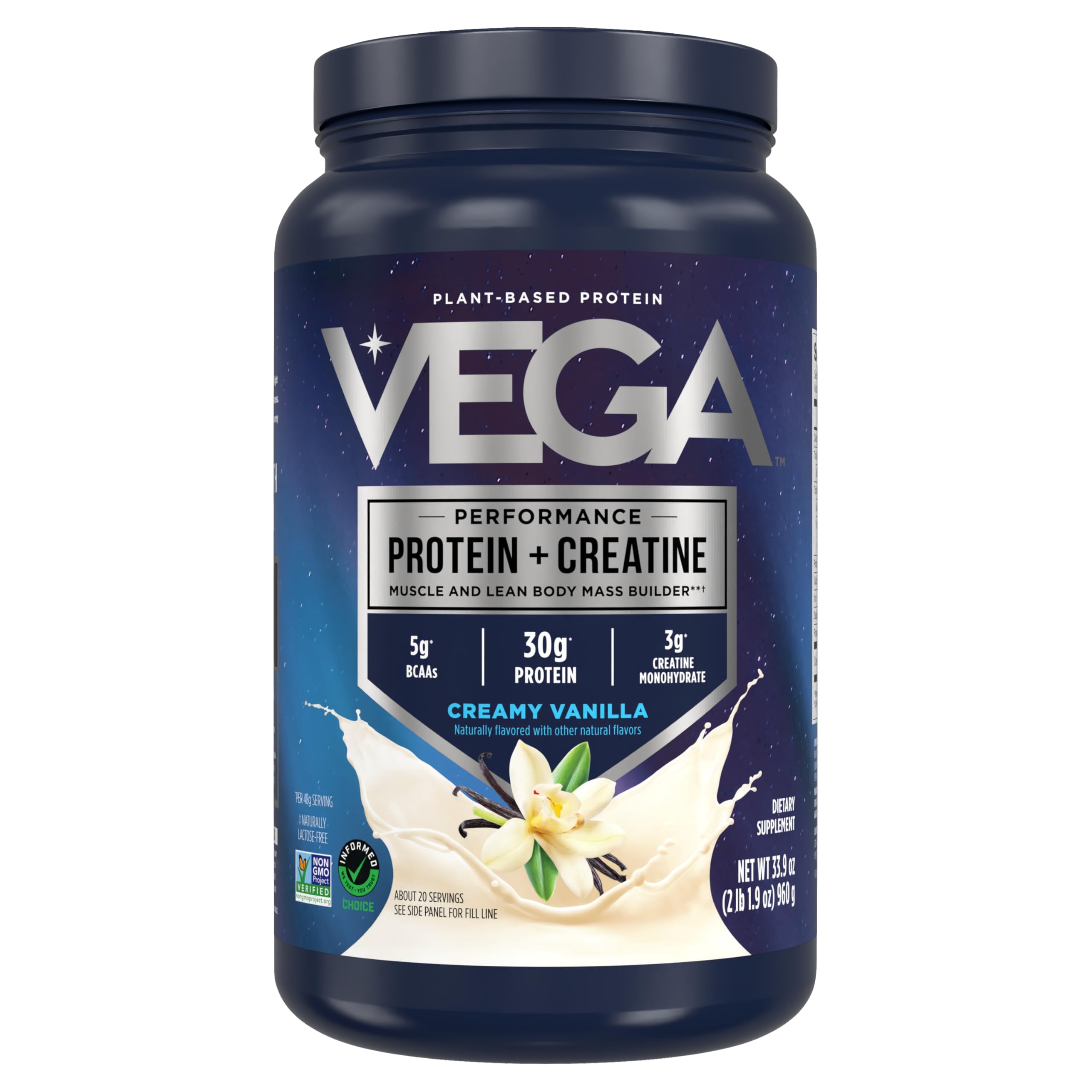 Vega Protein Creatine vanilla powder bottle with 3g creatine for energy