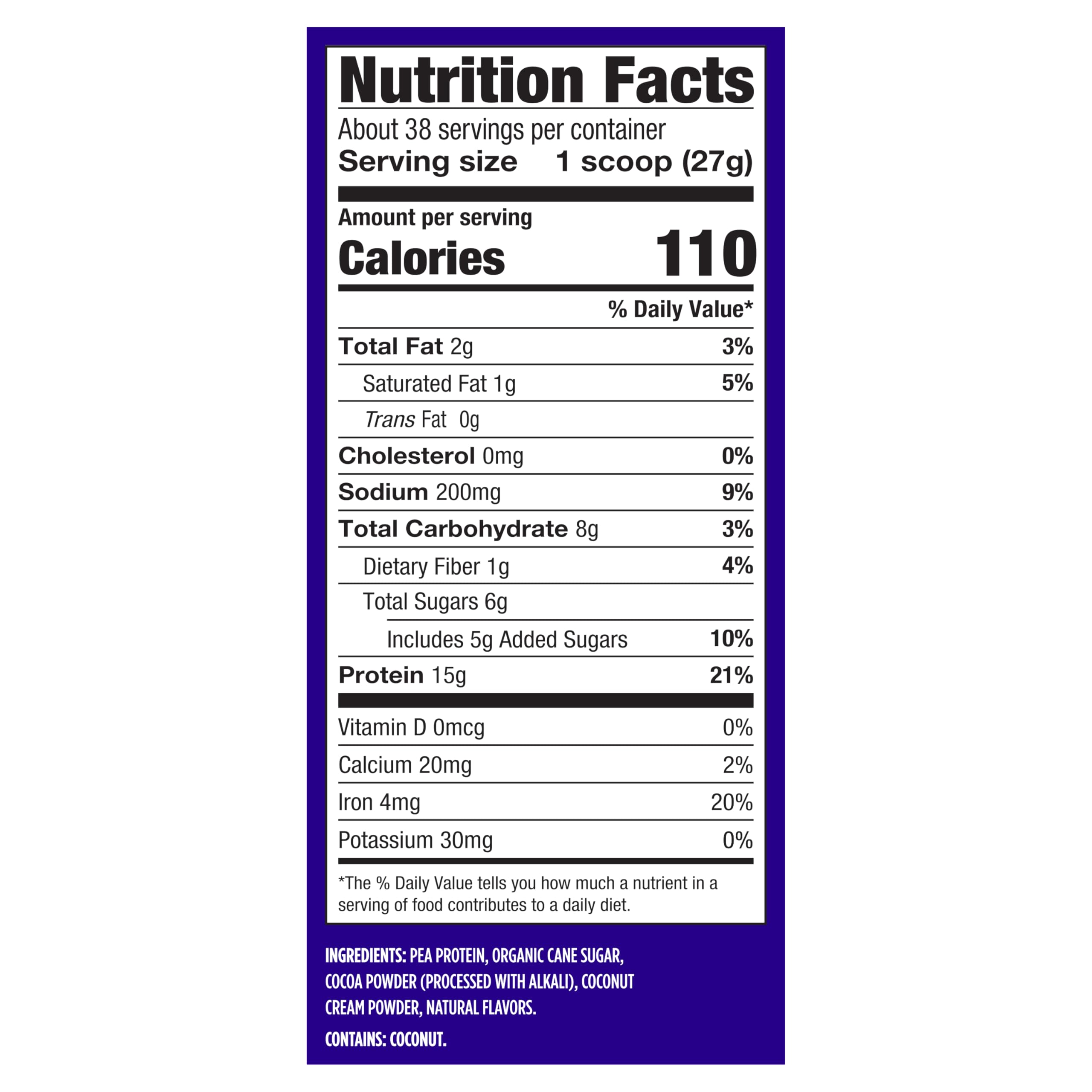 Label highlighting No Stevia and No Gums on Vega Protein Made Simple