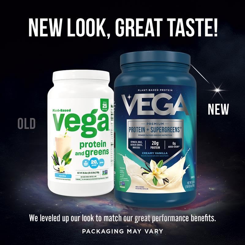 Scoop of Vega Protein + Supergreens added to water for a quick shake.