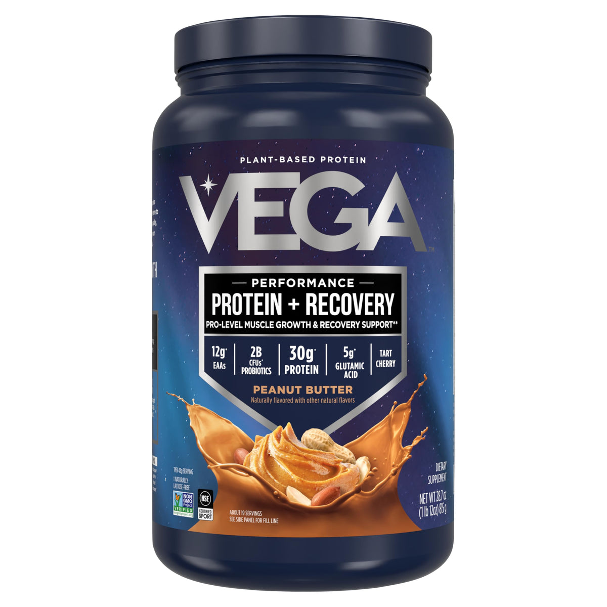 Vega Sport Protein Peanut Butter powder tub ready for workouts and high-protein shakes