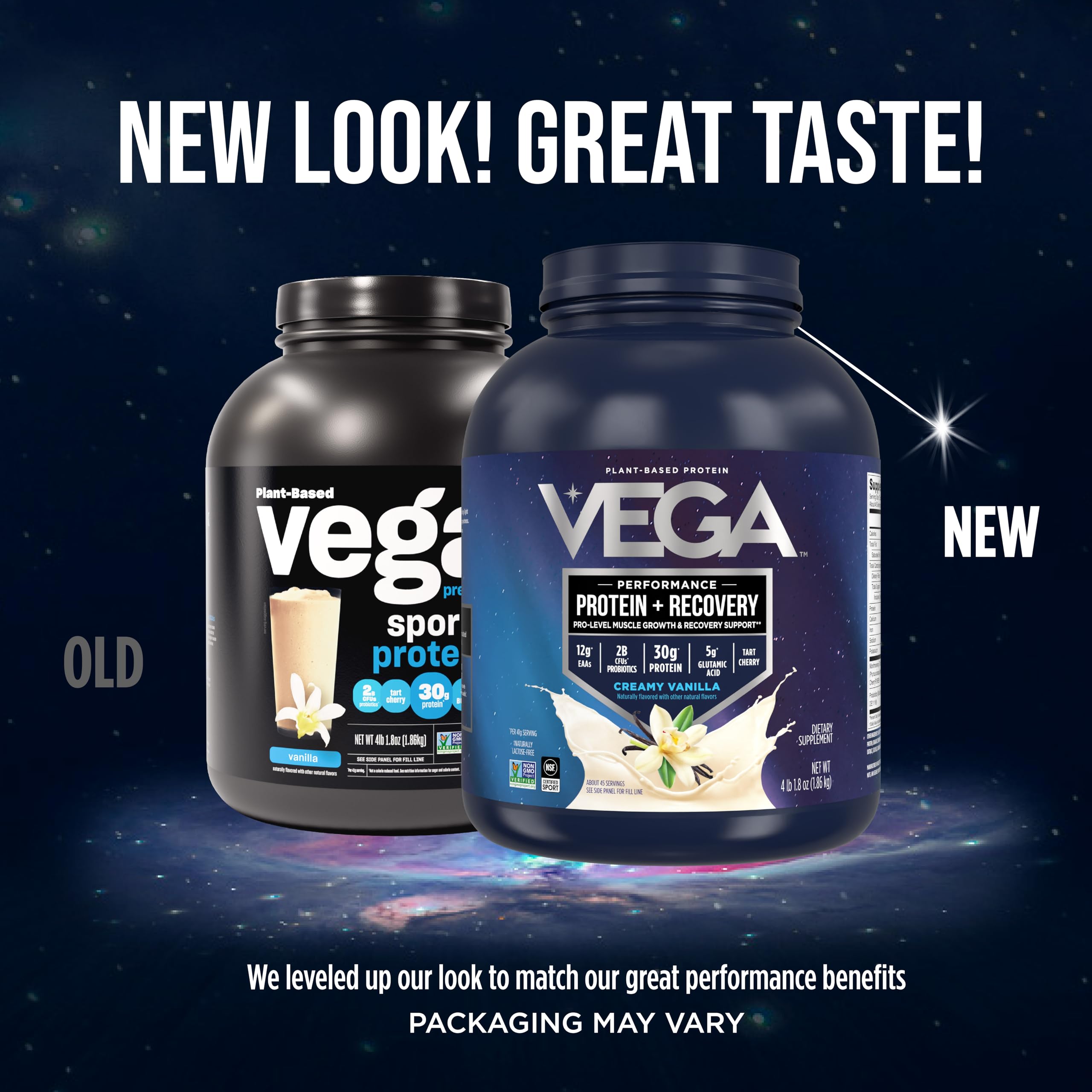 Vega Sport Vanilla shake in glass showing smooth texture and creamy consistency.