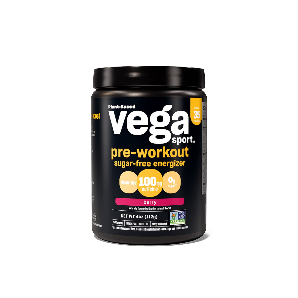 Vega Sport Sugar Free Pre-Workout Energizer Berry bottle ready for a focused training session.