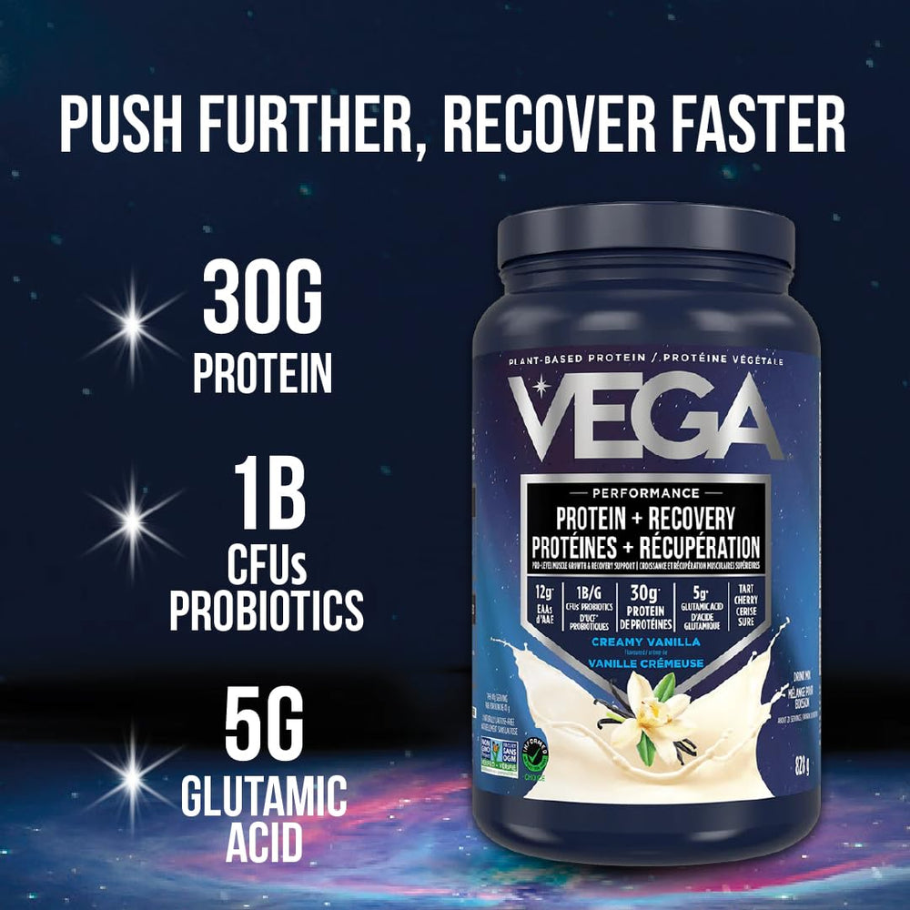 Vega Sport Berry tub shown with serving for a convenient protein source