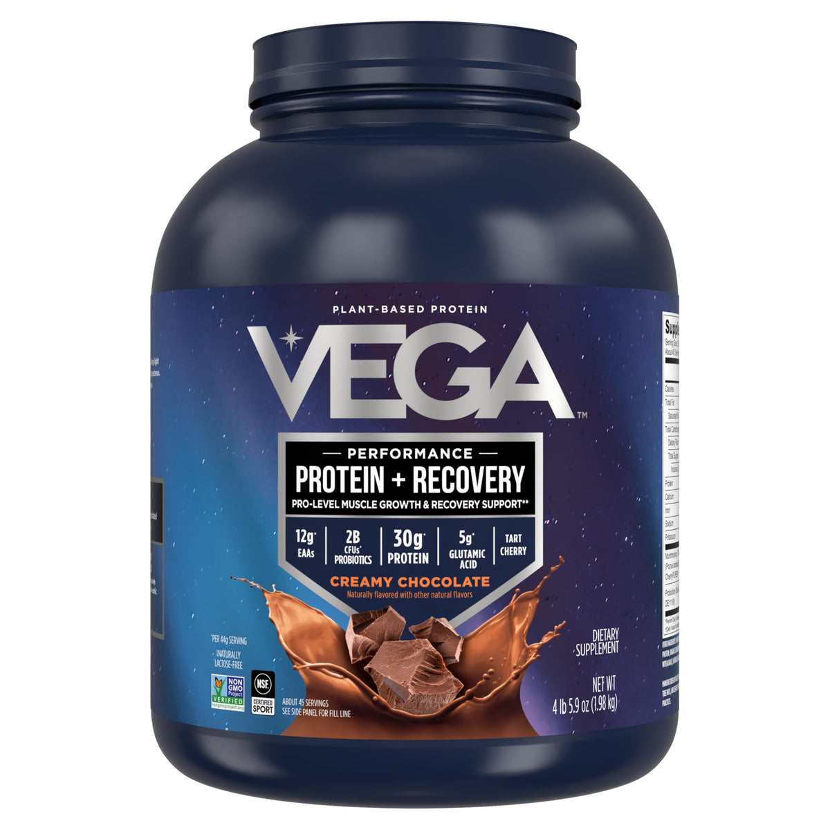 Vega Sport Vegan Protein Chocolate powder jar ready for smooth shakes
