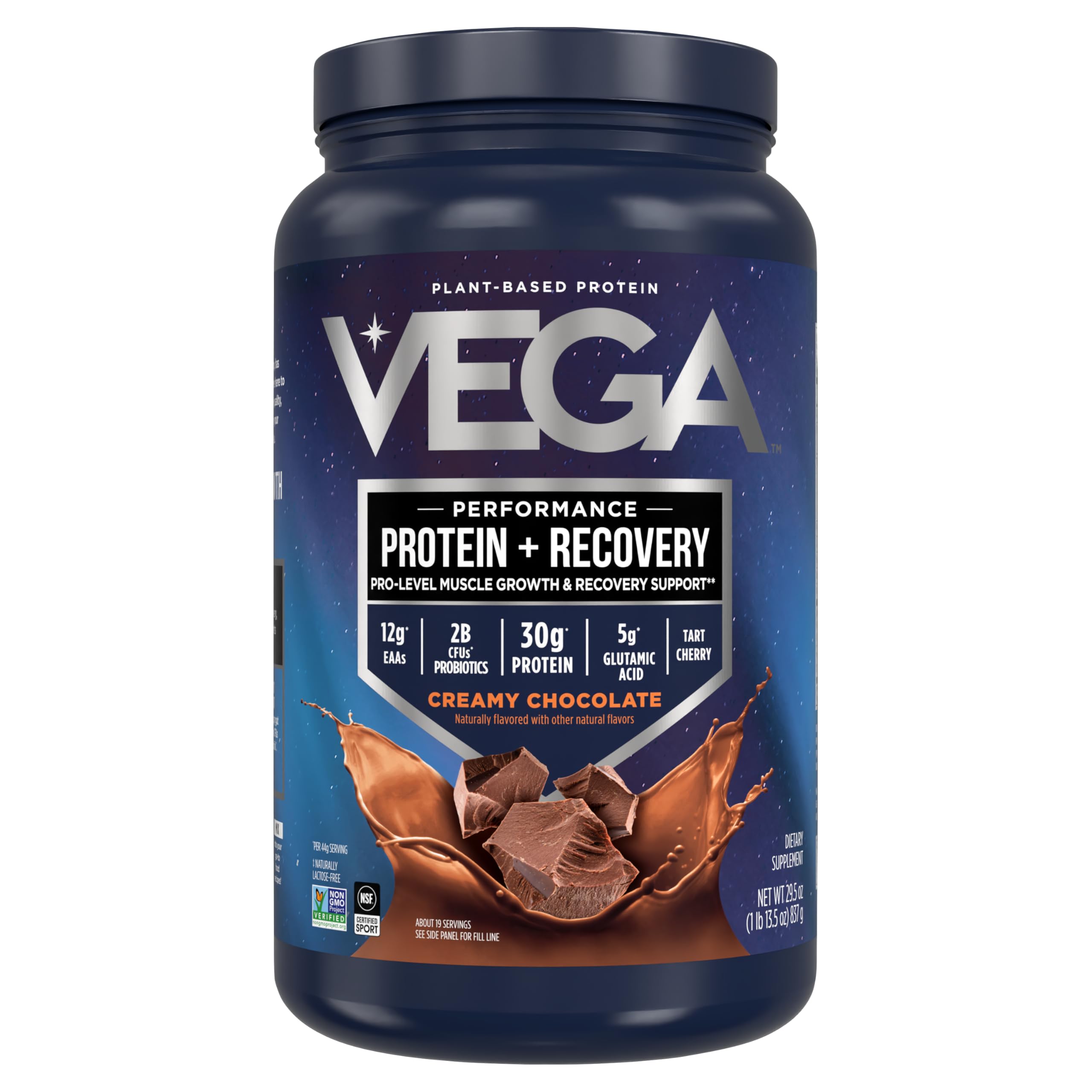 Vega Sport chocolate protein tub ideal for post-workout shakes.
