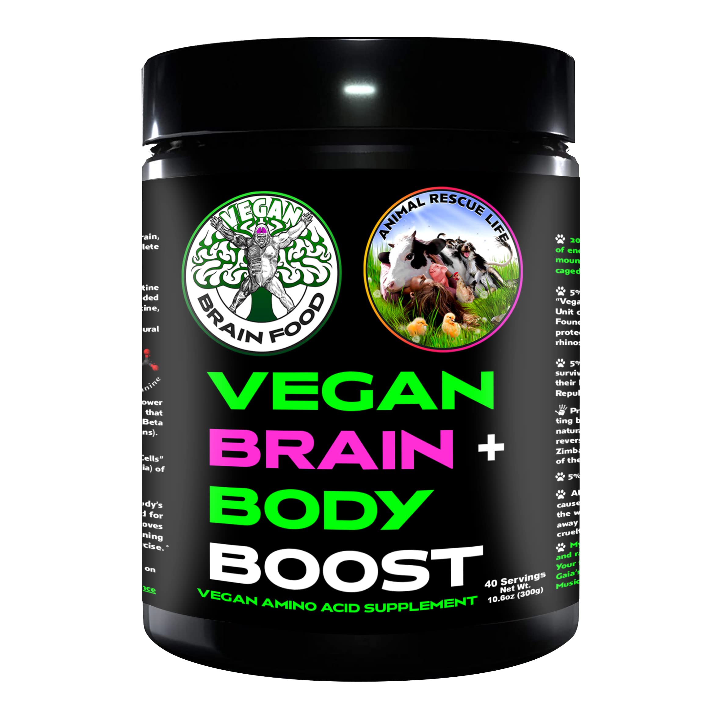 Vegan Brain Food bottle with cherry top emphasizing cognitive support