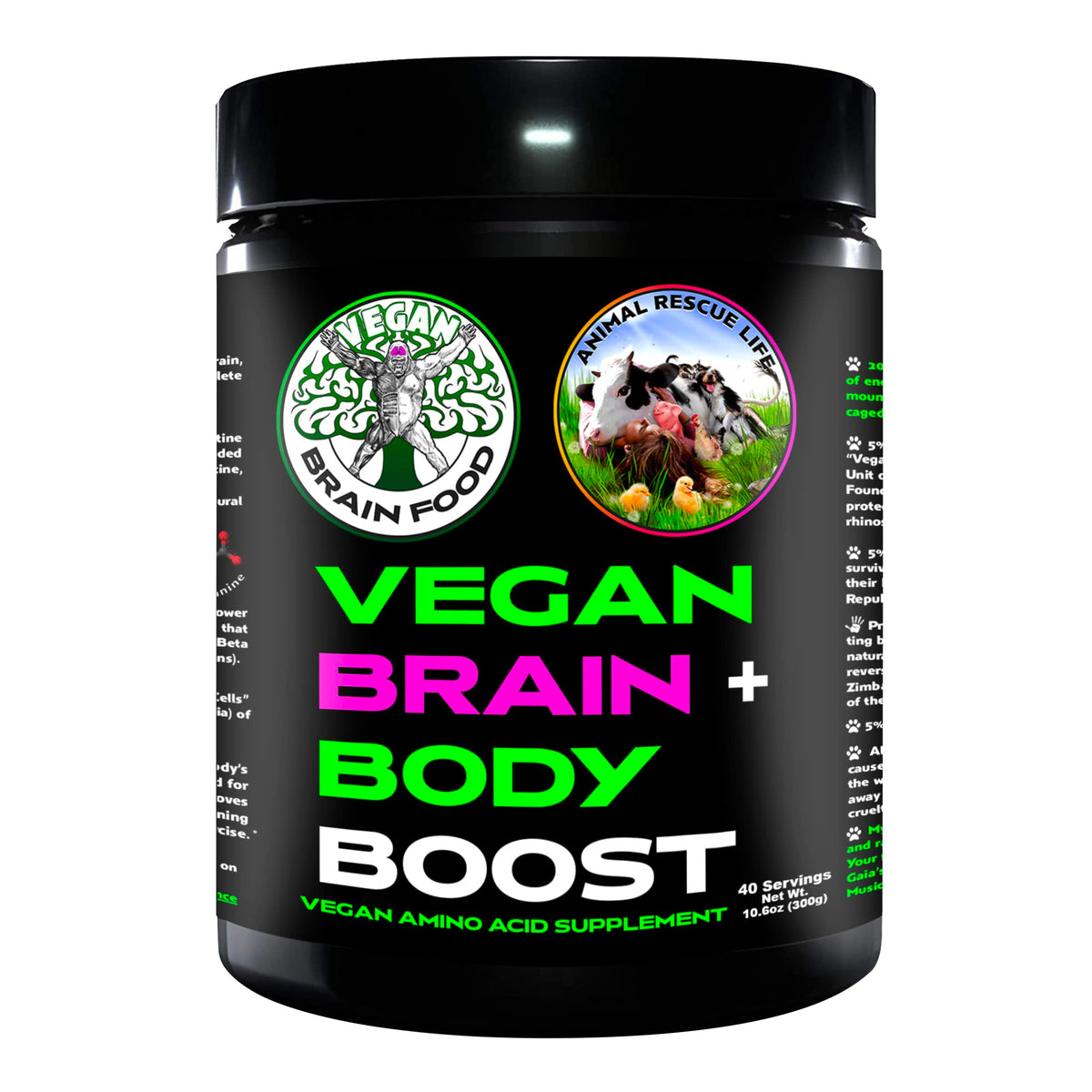 Vegan Brain Food bottle with cherry top emphasizing cognitive support