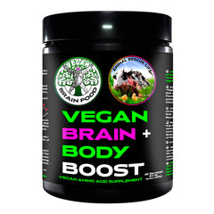Vegan Brain Food bottle with cherry top emphasizing cognitive support