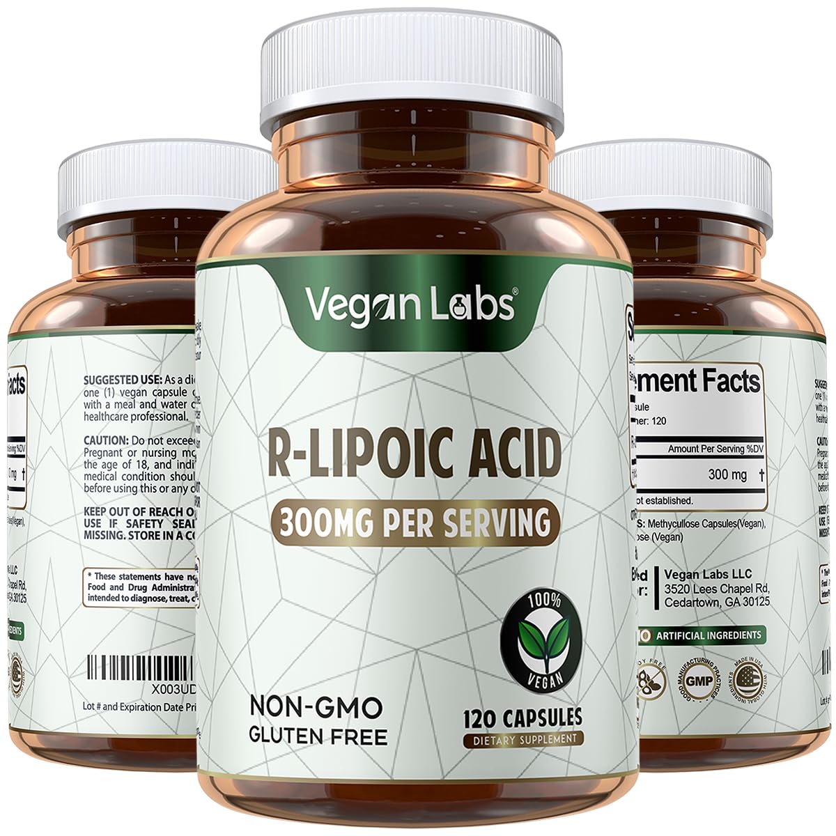 Vegan Labs R-Lipoic Acid bottle for daily antioxidant support.