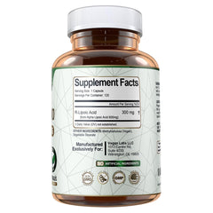 Vegan Labs R-Lipoic Acid label highlights 300mg per serving.