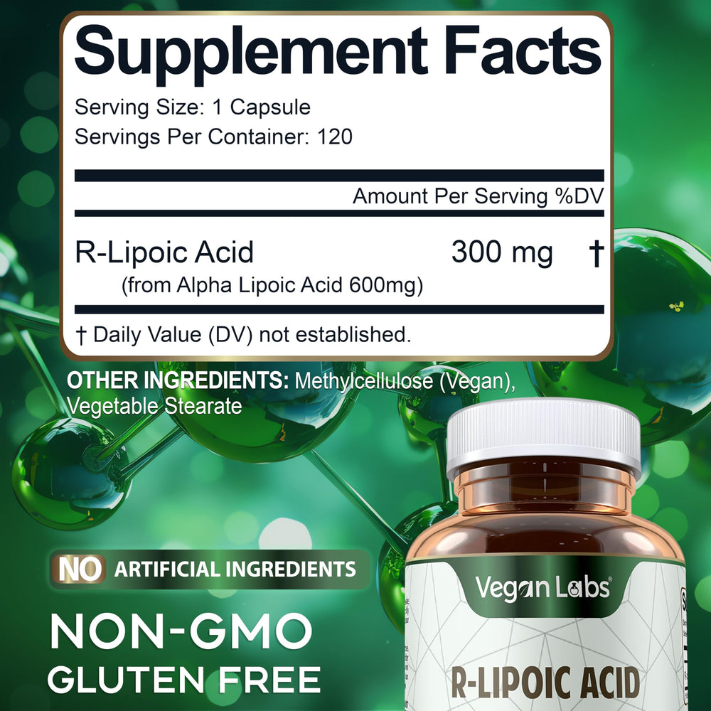 Vegan Labs R-Lipoic Acid pills arranged for everyday use.