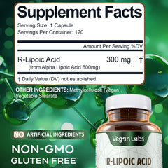 Vegan Labs R-Lipoic Acid pills arranged for everyday use.