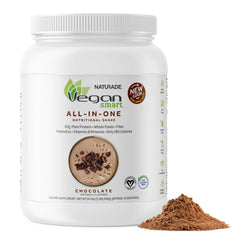 Vegansmart Naturade All-in-One Shake chocolate bottle for convenient daily nutrition.