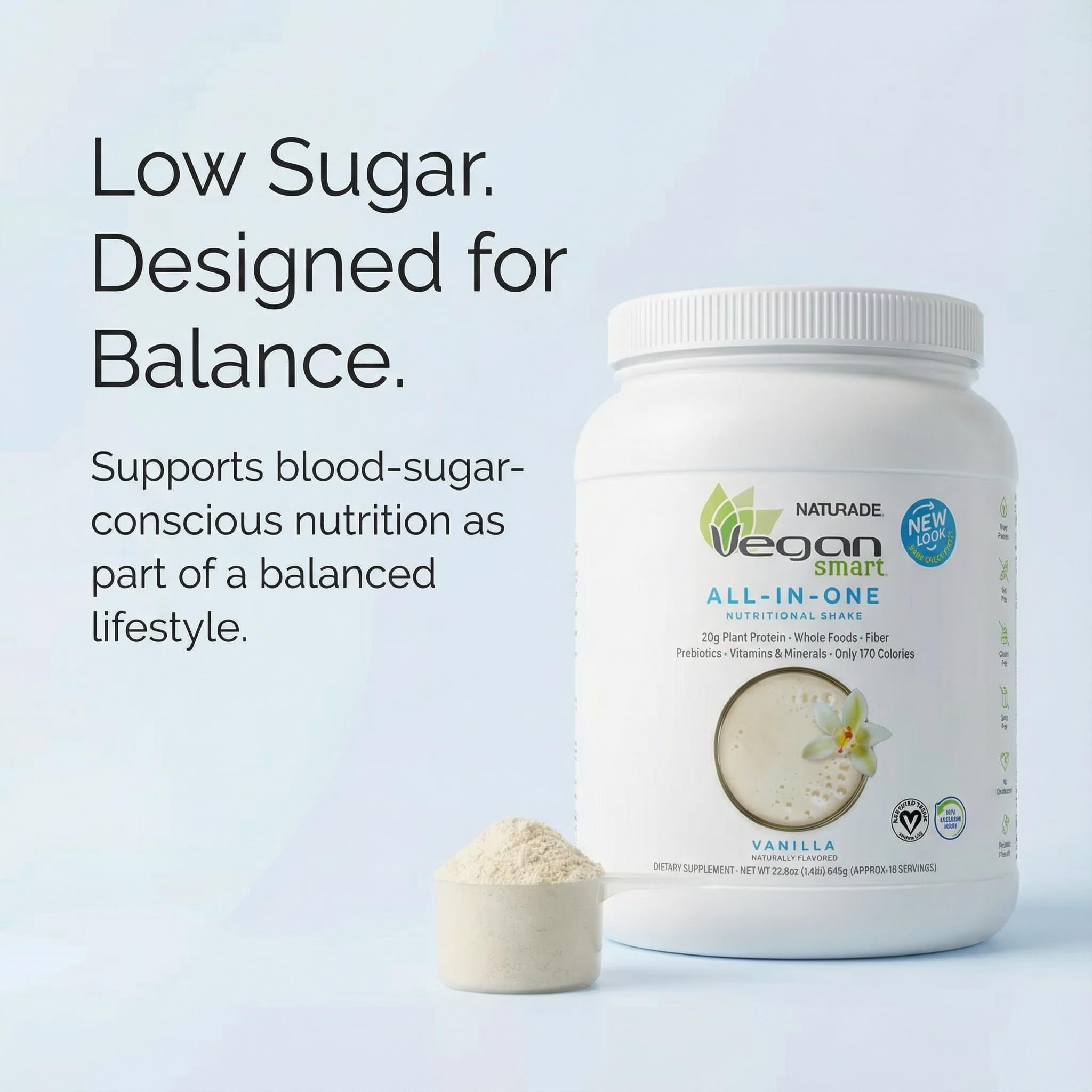 Vegansmart Naturade All-in-One Shake protein swirl showing balanced amino acids.
