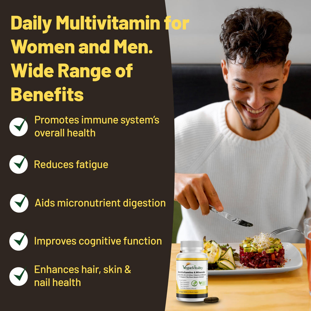 Vegan Vitality bottle label close-up highlighting B12, D3, and K2.