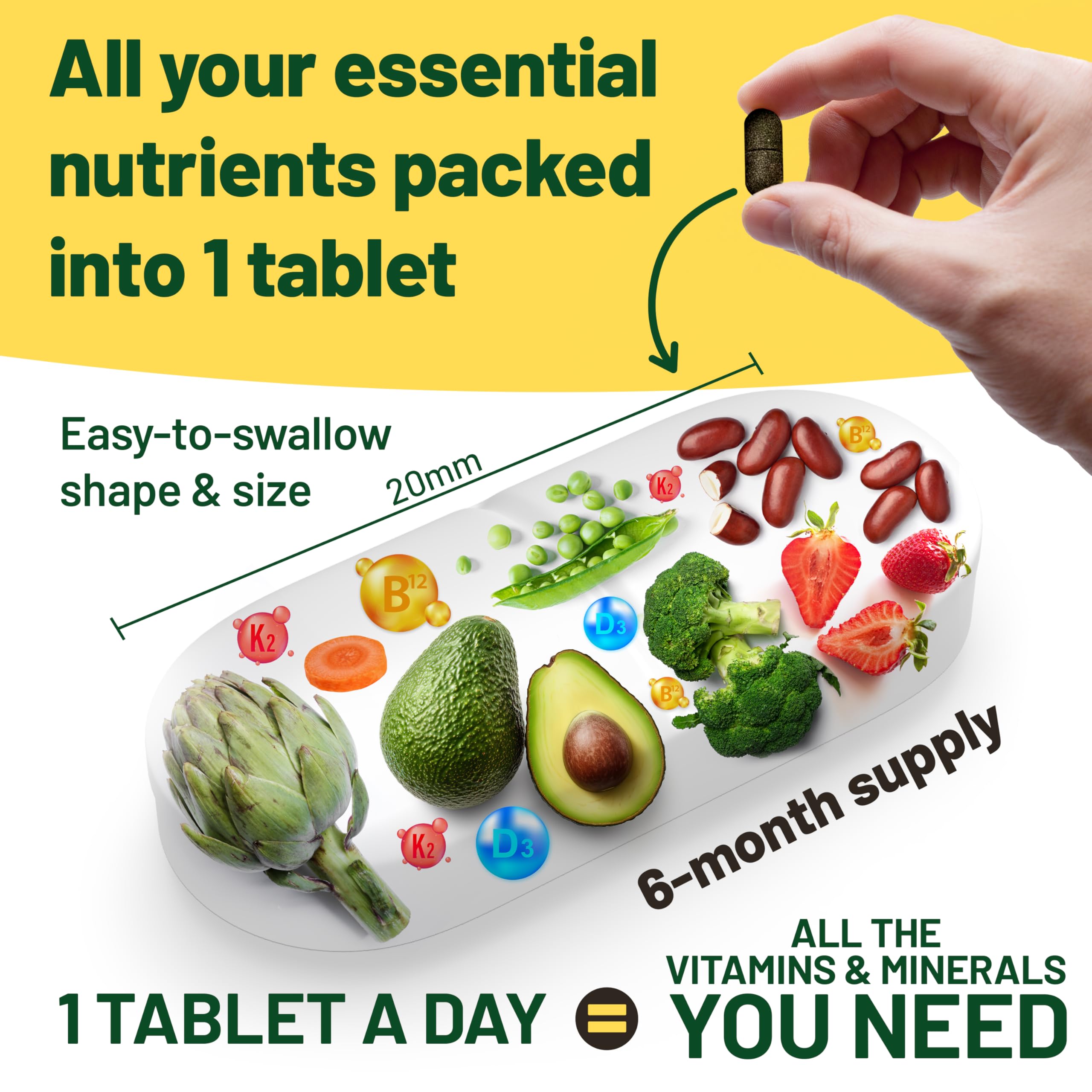 Vegan Vitality bottle open showing easy-to-take tablets.