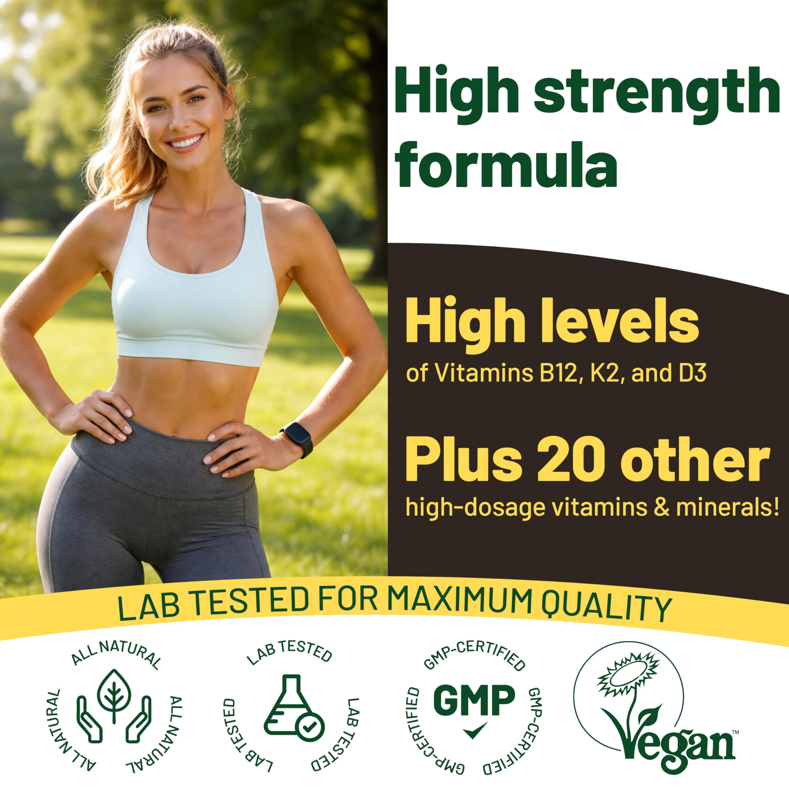 Vegan Vitality packaging detail emphasizing gluten-free and allergen-free formula.