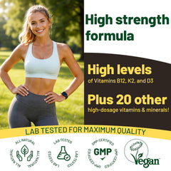 Vegan Vitality packaging detail emphasizing gluten-free and allergen-free formula.