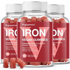 Vegepower iron gummies package with peach flavor highlights the tasty, gentle daily iron source.