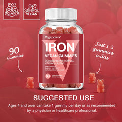 VEGEPOWER No-aftertaste iron gummies visual reinforces pleasant peach flavor.