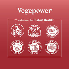 VEGEPOWER Vegan sourcing graphic shows plant-based ingredients for iron support.