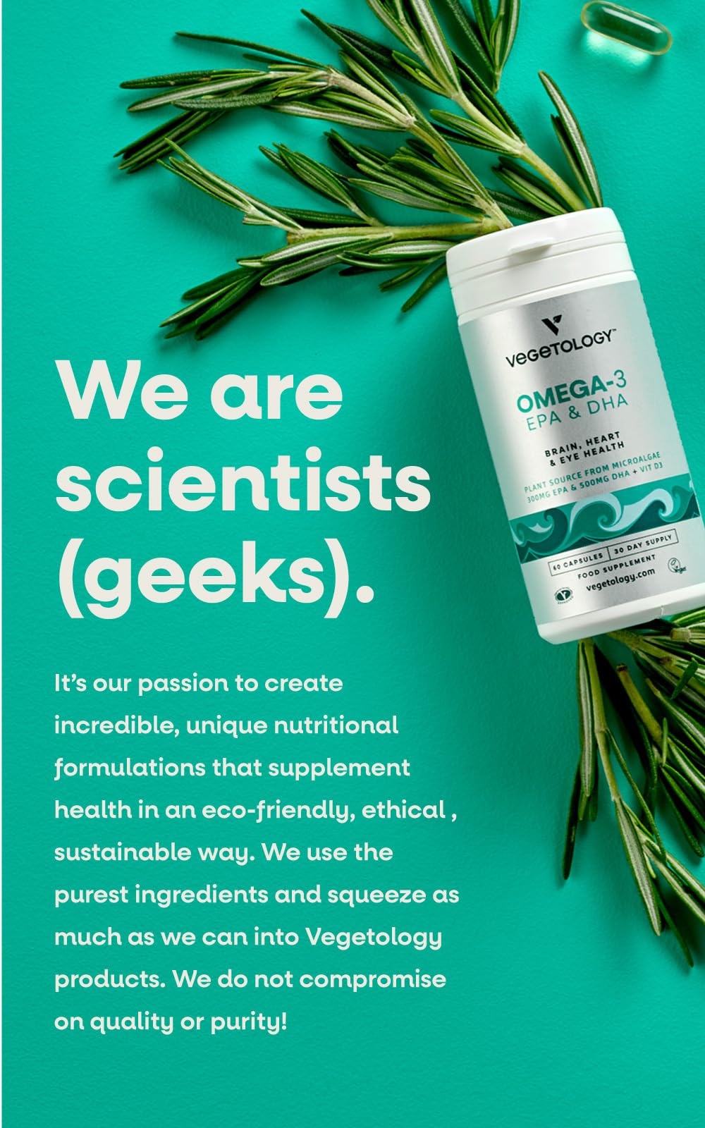 VEGETOLOGY omega-3 bottle suitable for kids and adults in family routine.