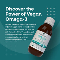 VEGETOLOGY Vegan Omega 3 Liquid being poured for easy dosing.