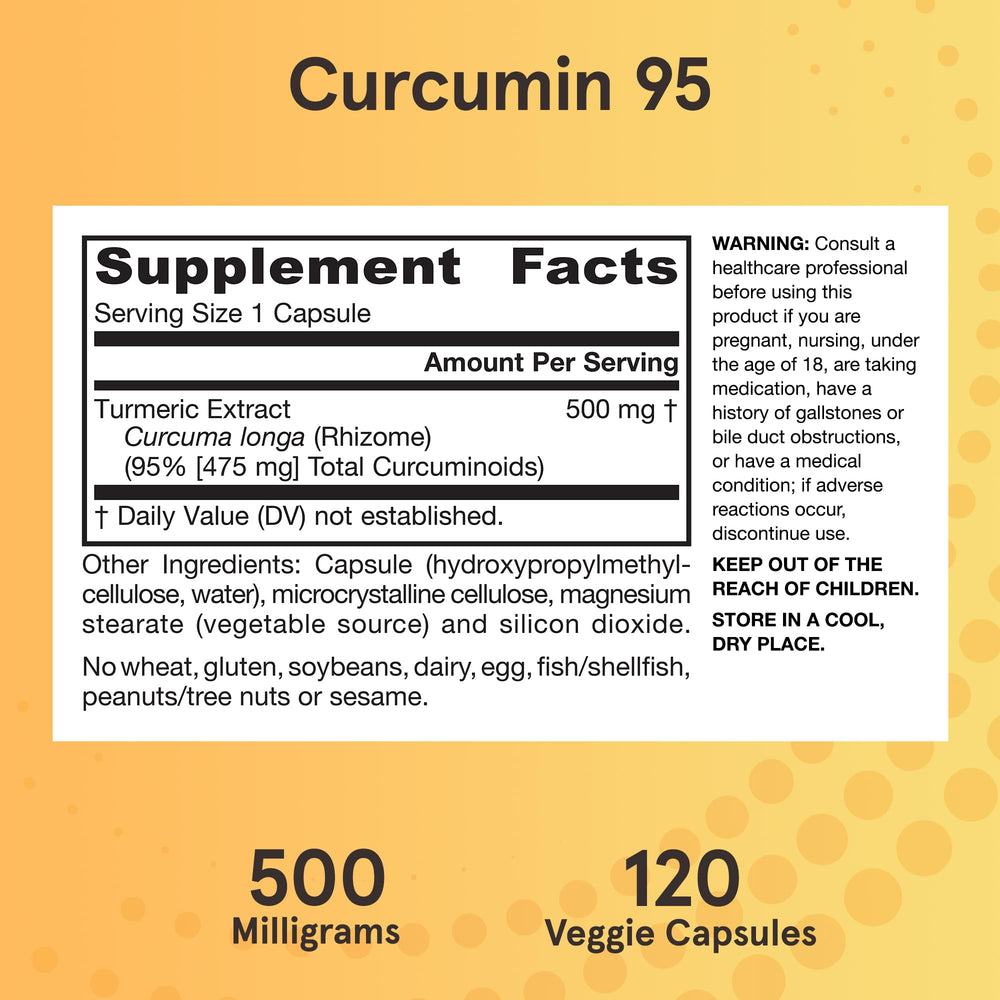 Veggie capsules curcumin 95 pack highlights plant-based capsules.