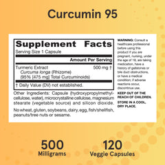 Veggie capsules curcumin 95 pack highlights plant-based capsules.