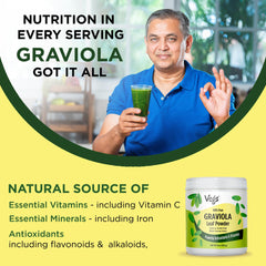 Vegs Graviola leaf powder with measuring spoon, easy to portion.