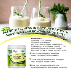 Vegs Graviola leaf powder packaging shows no added sugar.
