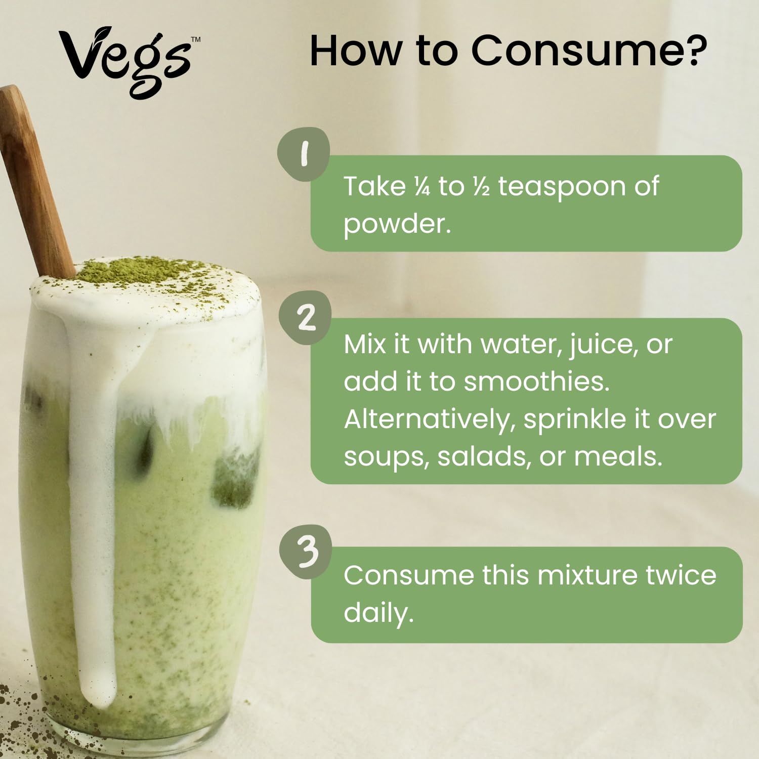 Vegs packaging label emphasizes organic, hand-harvested freshness.
