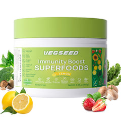 Vegseed Immunity Greens powder bottle showcasing plant-based daily wellness support.
